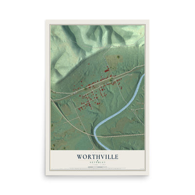 Map of Worthville, Kentucky, 12 x 18 inch unframed archival matte print