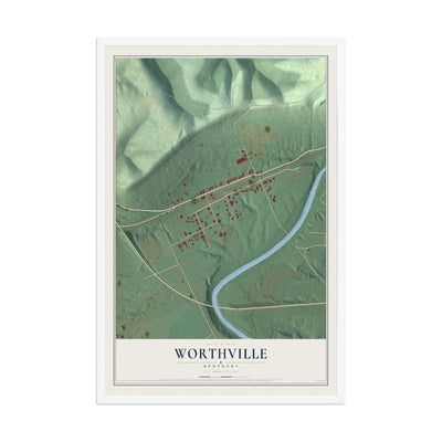 Map of Worthville, Kentucky, 12 x 18 inch print in a white wood frame