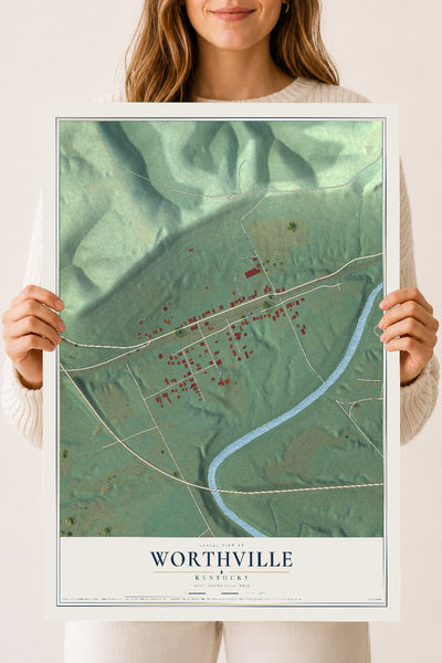 Map of Worthville, Kentucky, 18 x 24 inch unframed archival matte print