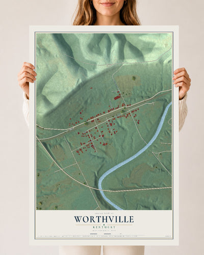 Map of Worthville, Kentucky, 24 x 36 inch unframed archival matte print
