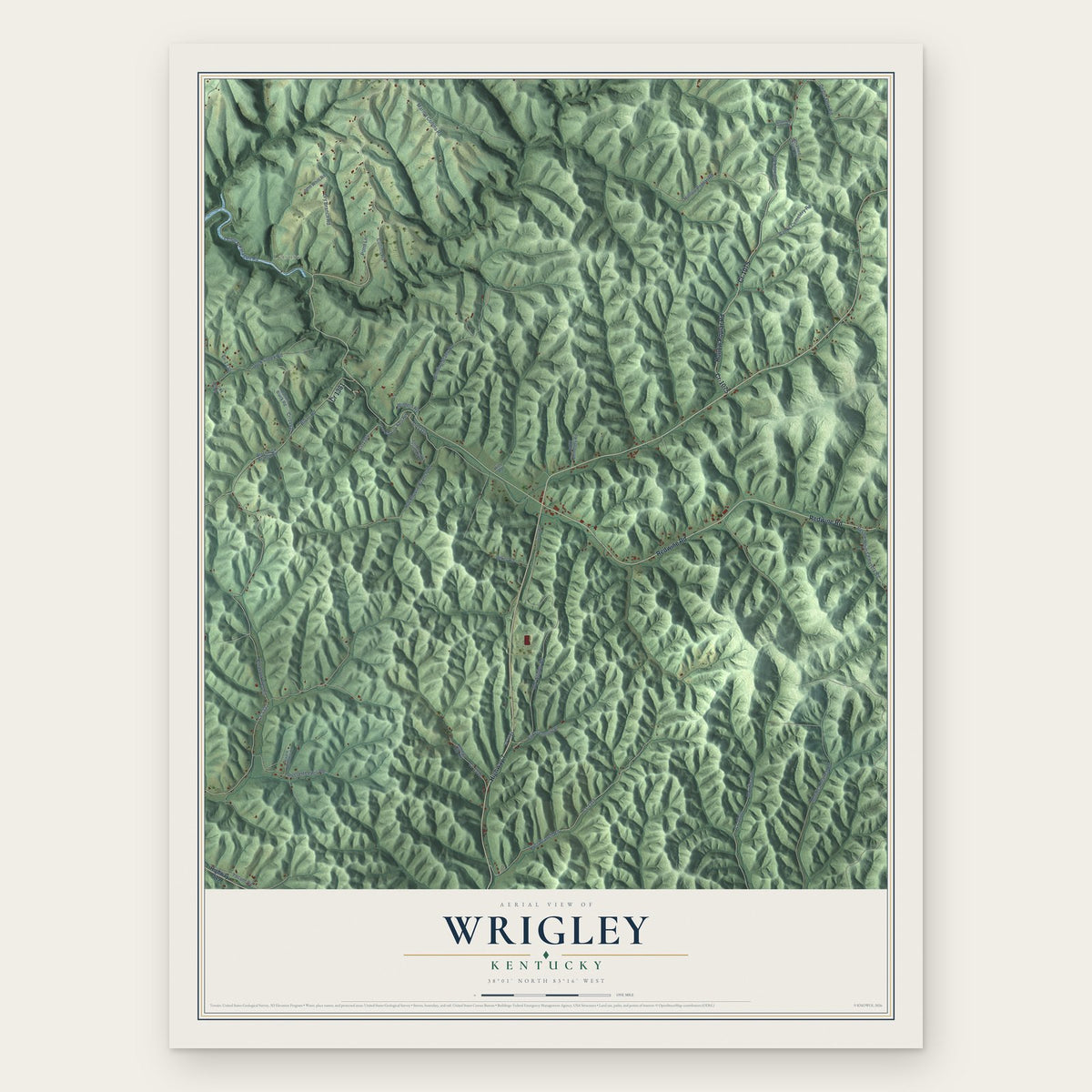 Wrigley, Kentucky map print, the full design