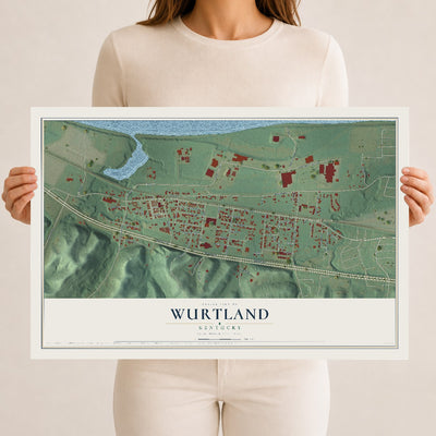 Map of Wurtland, Kentucky, 12 x 18 inch unframed archival matte print