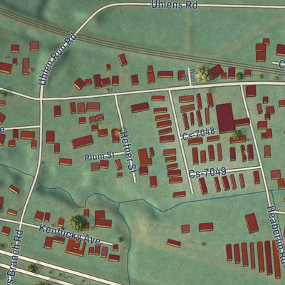Close-up of the map of Wurtland, Kentucky print showing street and building detail