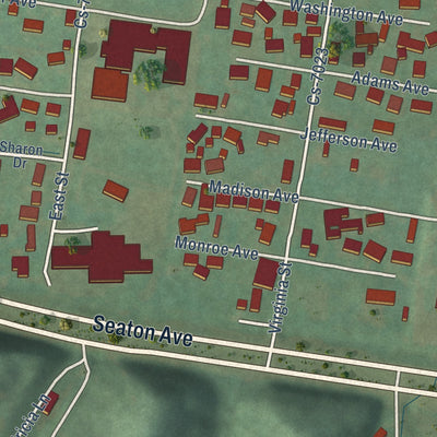 Second close-up of the map of Wurtland, Kentucky print showing more streets and buildings