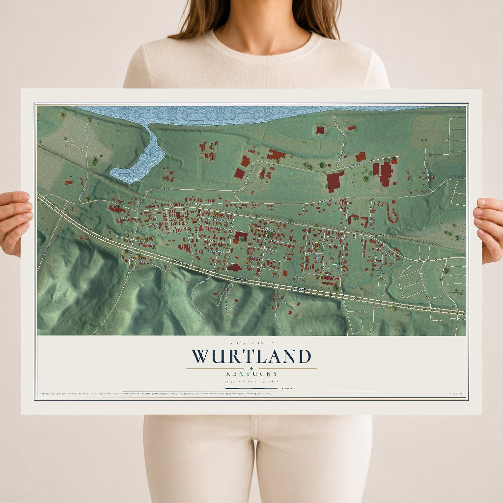 Map of Wurtland, Kentucky, 18 x 24 inch unframed archival matte print