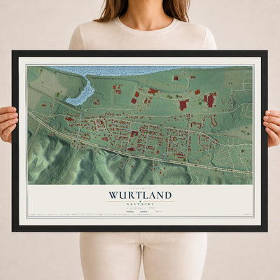 Map of Wurtland, Kentucky, 18 x 24 inch print in a black wood frame