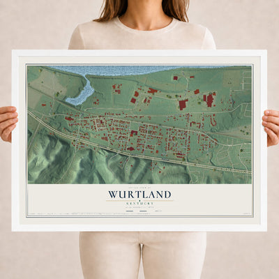 Map of Wurtland, Kentucky, 18 x 24 inch print in a white wood frame
