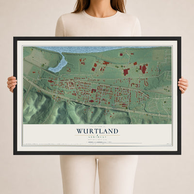 Map of Wurtland, Kentucky, 24 x 36 inch print in a black wood frame