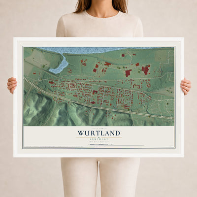 Map of Wurtland, Kentucky, 24 x 36 inch print in a white wood frame