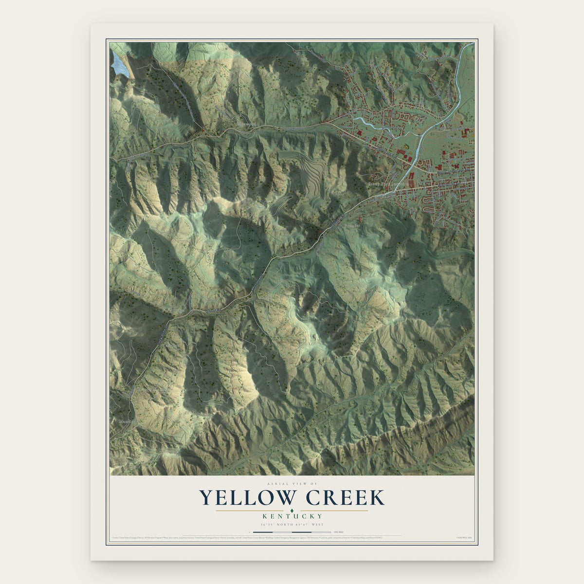 Yellow Creek, Kentucky map print, the full design