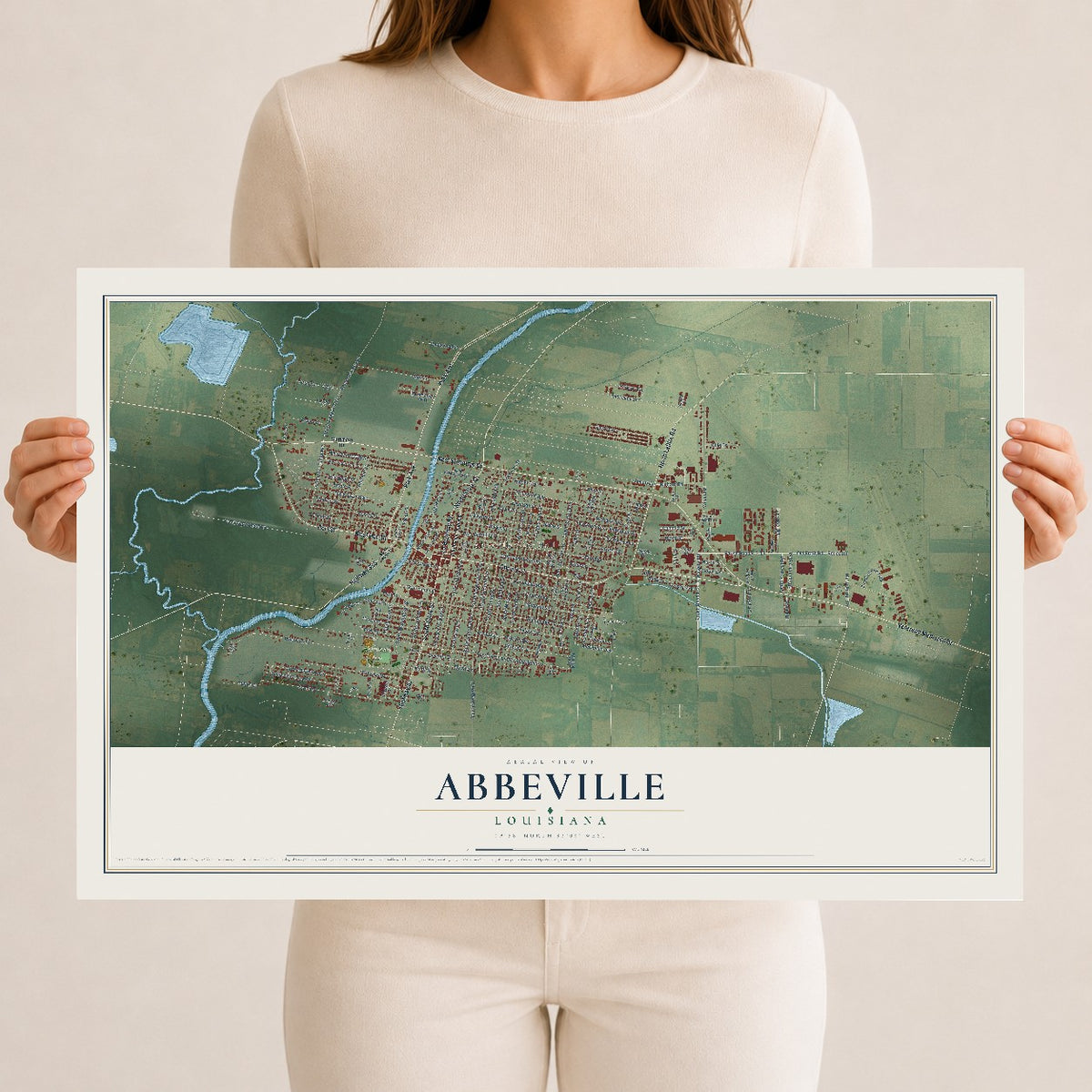 Map of Abbeville, Louisiana, 12 x 18 inch unframed archival matte print
