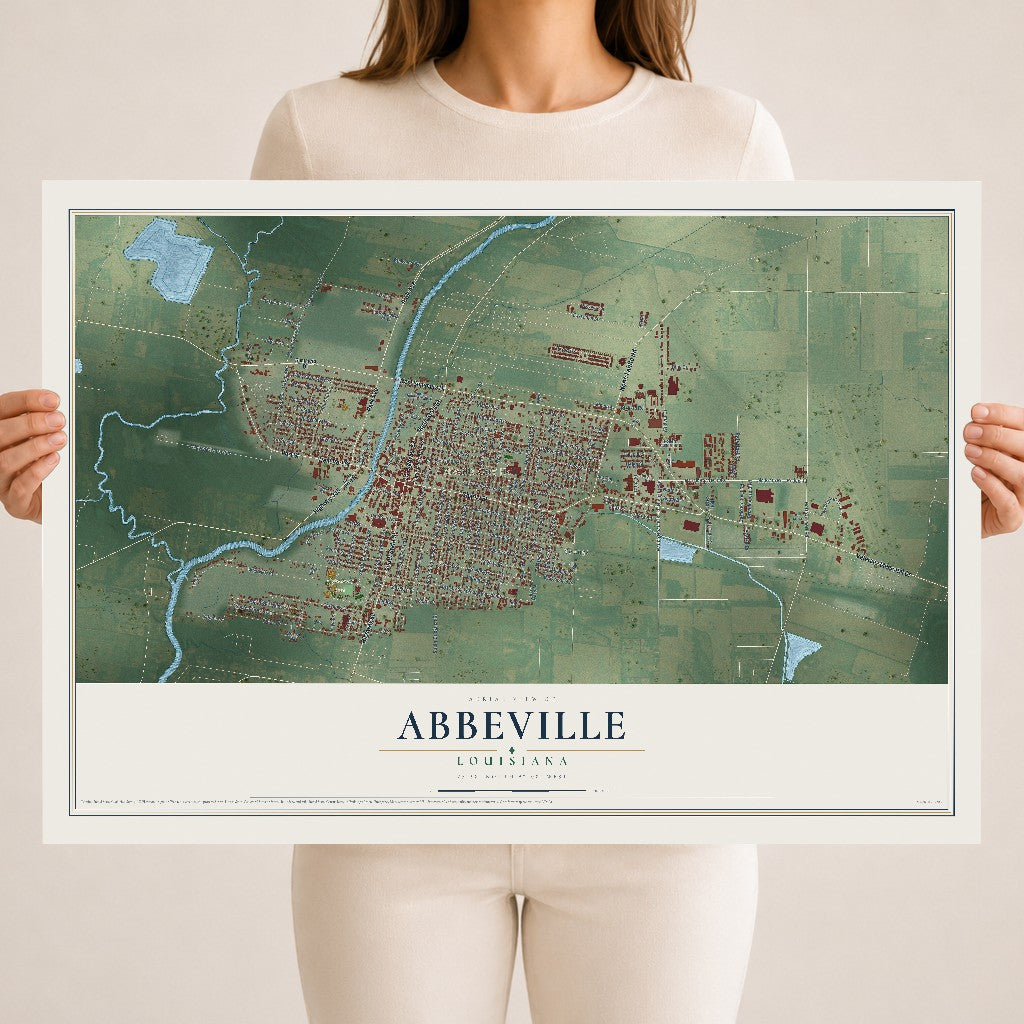 Map of Abbeville, Louisiana, 18 x 24 inch unframed archival matte print