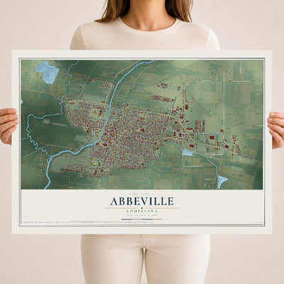 Map of Abbeville, Louisiana, 18 x 24 inch unframed archival matte print