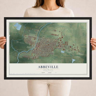 Map of Abbeville, Louisiana, 18 x 24 inch print in a black wood frame