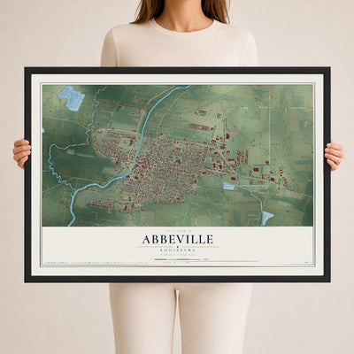 Map of Abbeville, Louisiana, 24 x 36 inch print in a black wood frame