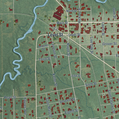 Close-up of the map of Abita Springs, Louisiana print showing street and building detail