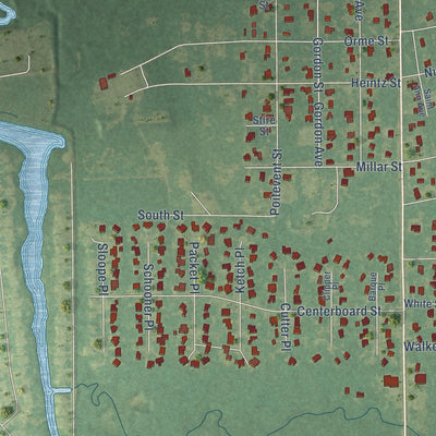 Second close-up of the map of Abita Springs, Louisiana print showing more streets and buildings