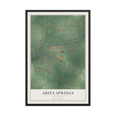 Map of Abita Springs, Louisiana, 12 x 18 inch print in a black wood frame