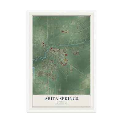 Map of Abita Springs, Louisiana, 12 x 18 inch print in a white wood frame