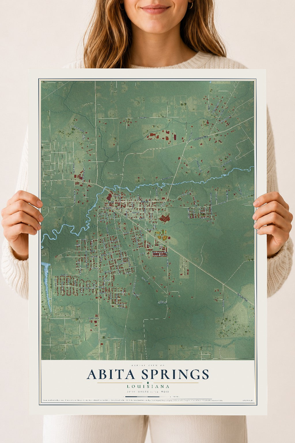 Map of Abita Springs, Louisiana, 18 x 24 inch unframed archival matte print