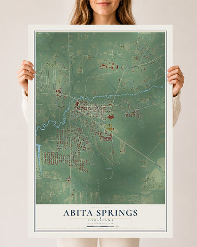 Map of Abita Springs, Louisiana, 24 x 36 inch unframed archival matte print