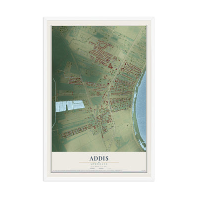 Map of Addis, Louisiana, 12 x 18 inch print in a white wood frame