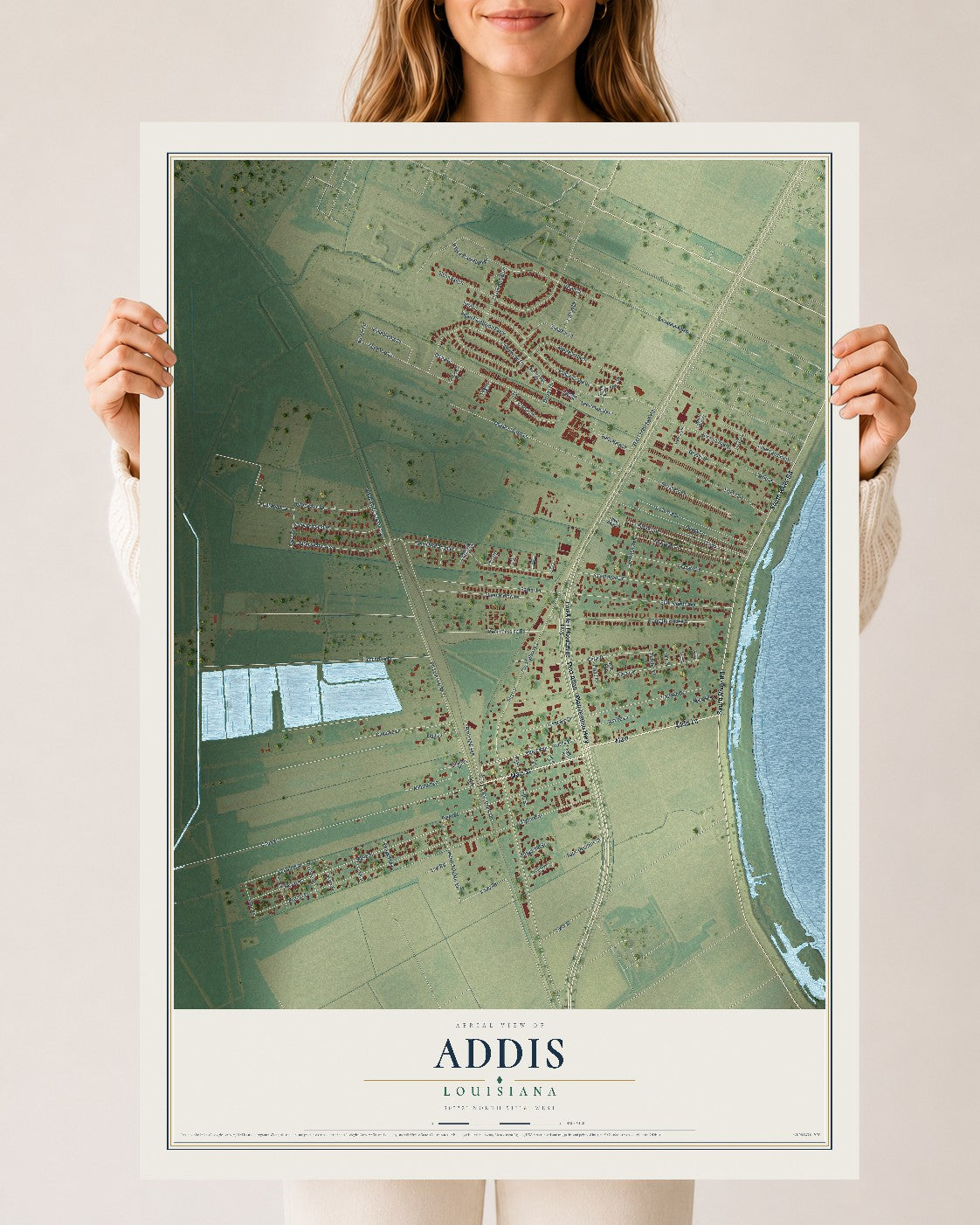 Map of Addis, Louisiana, 24 x 36 inch unframed archival matte print