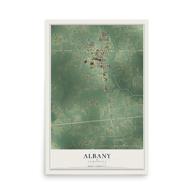 Map of Albany, Louisiana, 12 x 18 inch unframed archival matte print