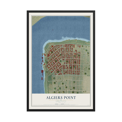 Map of Algiers Point, Louisiana, 12 x 18 inch print in a black wood frame