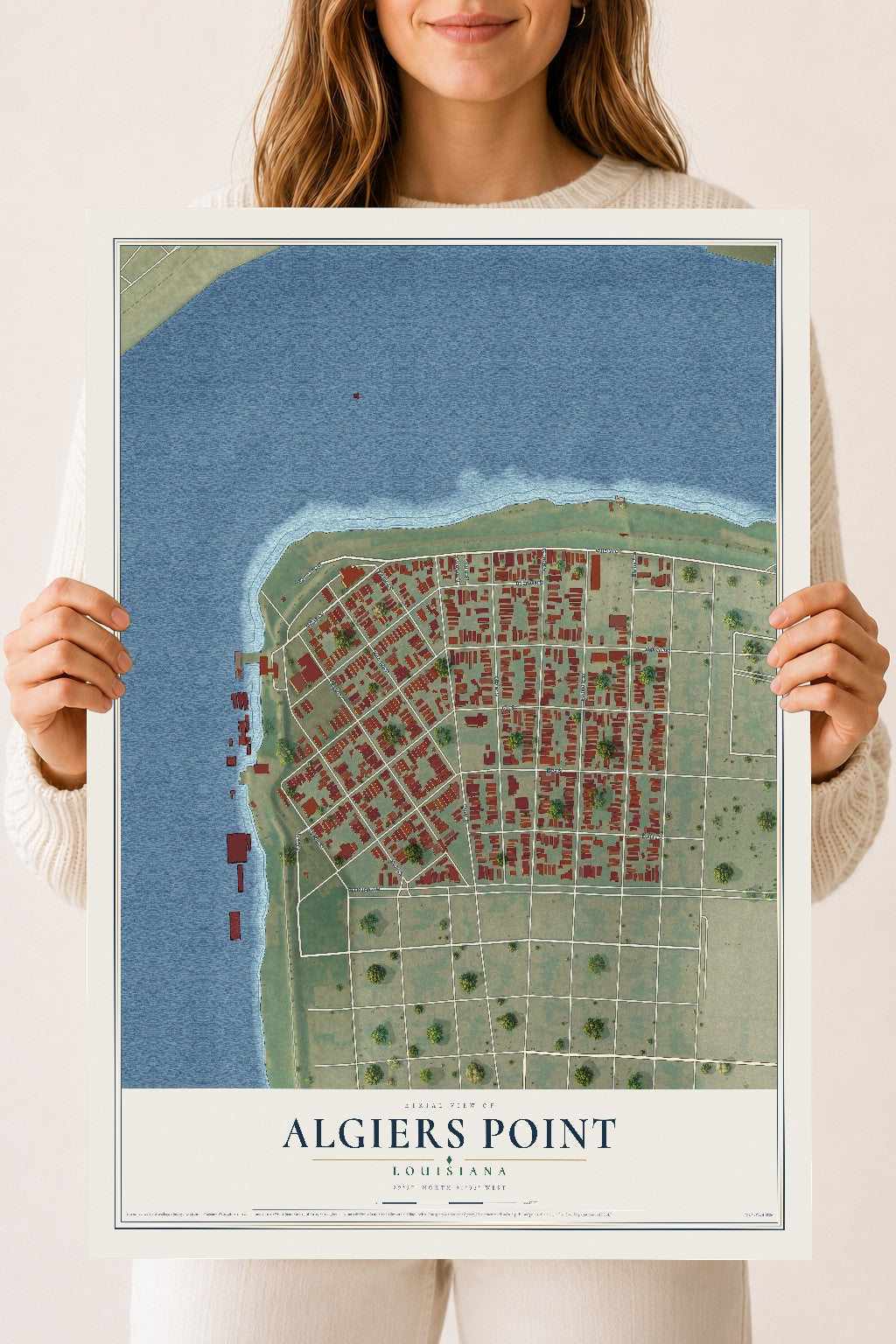 Map of Algiers Point, Louisiana, 18 x 24 inch unframed archival matte print
