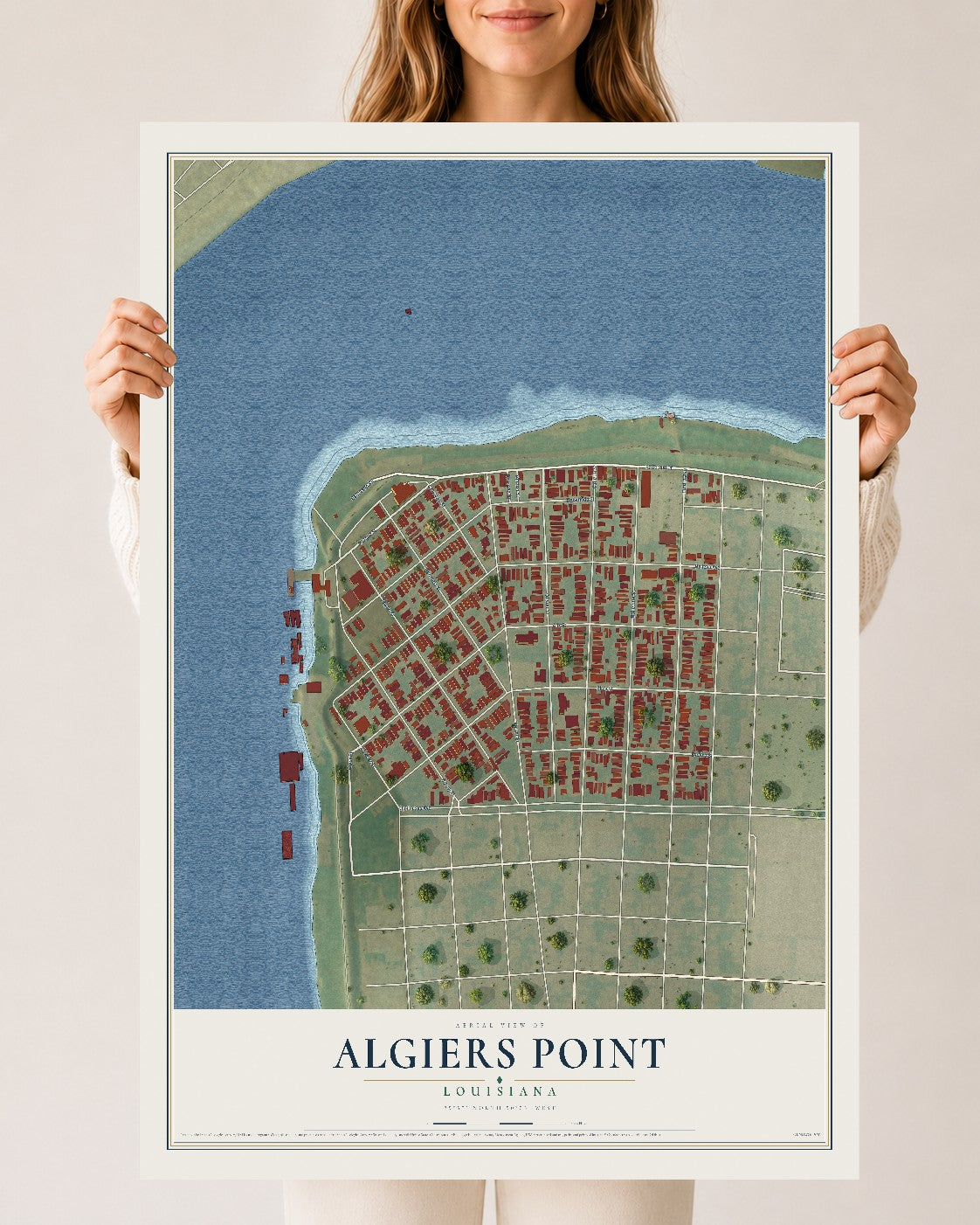 Map of Algiers Point, Louisiana, 24 x 36 inch unframed archival matte print