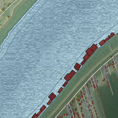 Close-up of the map of Ama, Louisiana print showing street and building detail