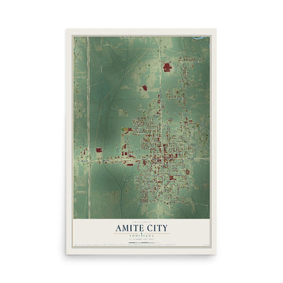 Map of Amite City, Louisiana, 12 x 18 inch unframed archival matte print