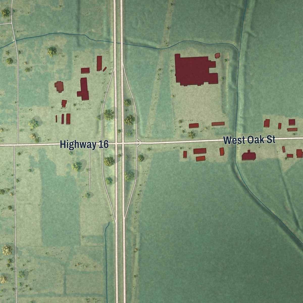 Second close-up of the map of Amite City, Louisiana print showing more streets and buildings