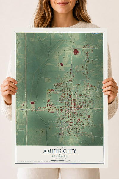 Map of Amite City, Louisiana, 18 x 24 inch unframed archival matte print