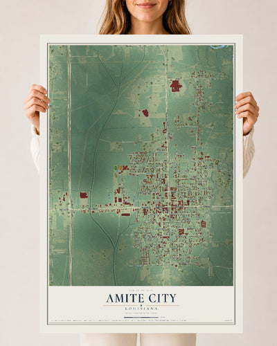 Map of Amite City, Louisiana, 24 x 36 inch unframed archival matte print