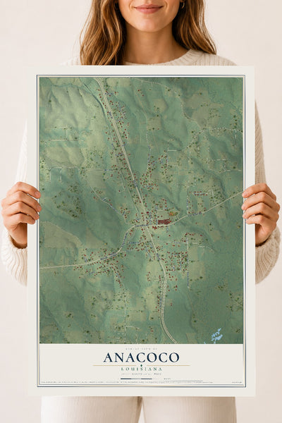 Map of Anacoco, Louisiana, 18 x 24 inch unframed archival matte print