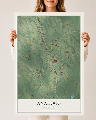 Map of Anacoco, Louisiana, 24 x 36 inch unframed archival matte print