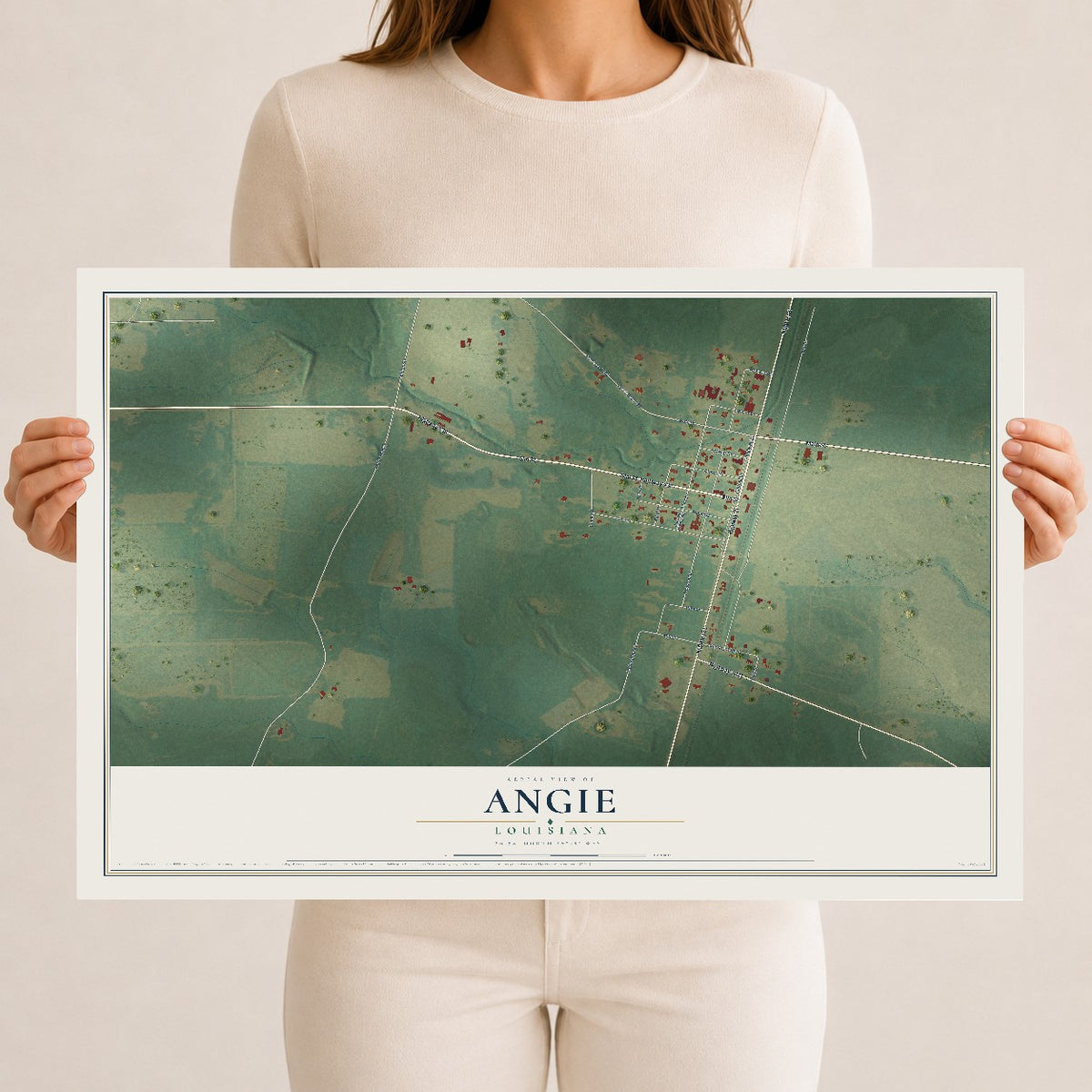 Map of Angie, Louisiana, 12 x 18 inch unframed archival matte print