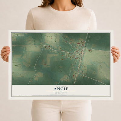 Map of Angie, Louisiana, 12 x 18 inch unframed archival matte print