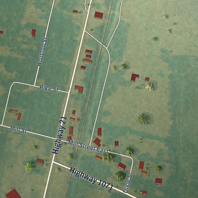 Second close-up of the map of Angie, Louisiana print showing more streets and buildings