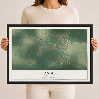 Map of Angie, Louisiana, 12 x 18 inch print in a black wood frame
