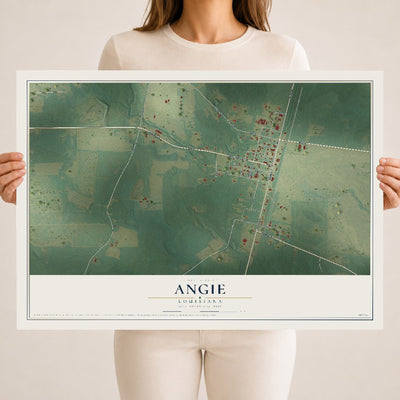 Map of Angie, Louisiana, 18 x 24 inch unframed archival matte print