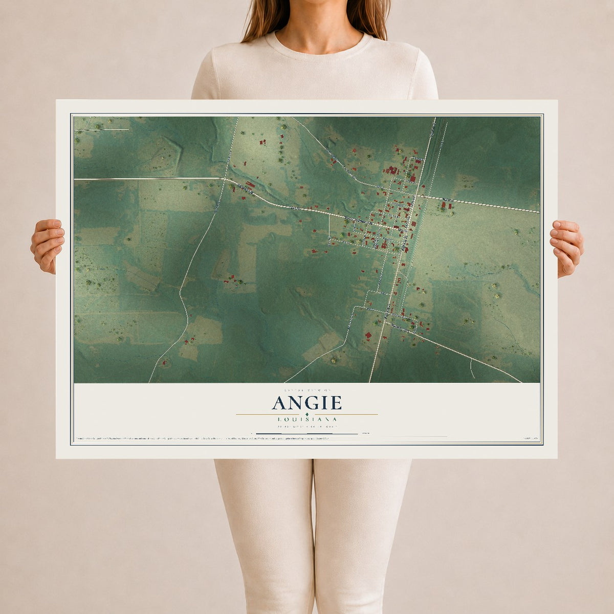 Map of Angie, Louisiana, 24 x 36 inch unframed archival matte print