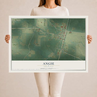 Map of Angie, Louisiana, 24 x 36 inch unframed archival matte print