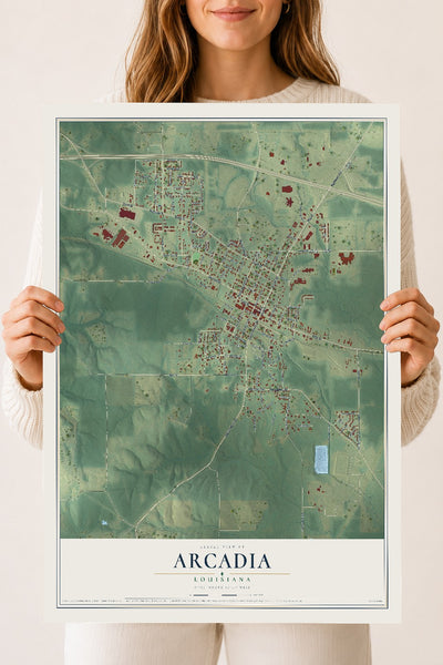 Map of Arcadia, Louisiana, 18 x 24 inch unframed archival matte print