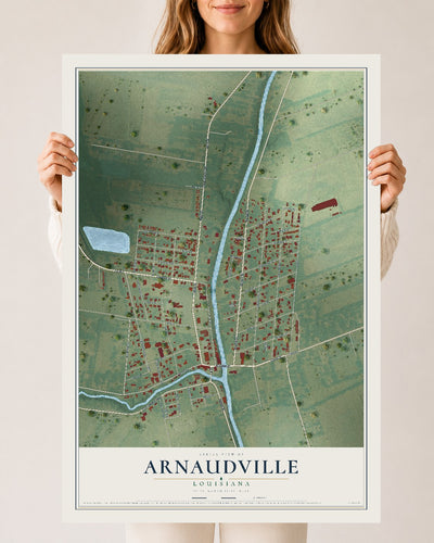 Map of Arnaudville, Louisiana, 24 x 36 inch unframed archival matte print
