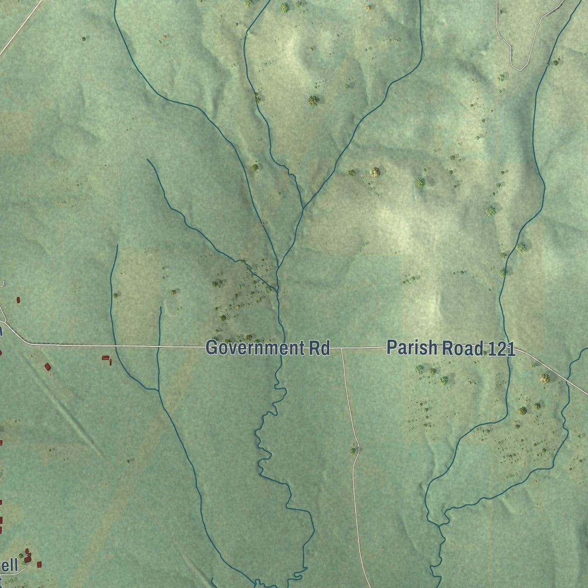 Second close-up of the map of Ashland, Louisiana print showing more streets and buildings