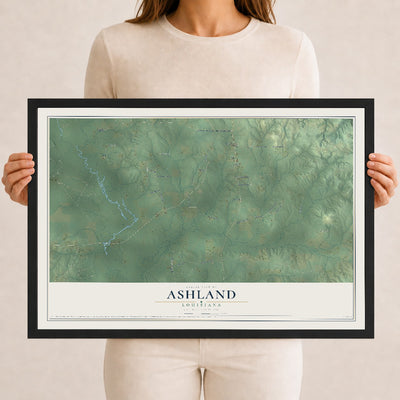 Map of Ashland, Louisiana, 12 x 18 inch print in a black wood frame