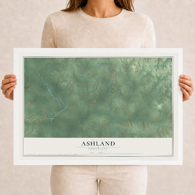 Map of Ashland, Louisiana, 12 x 18 inch print in a white wood frame